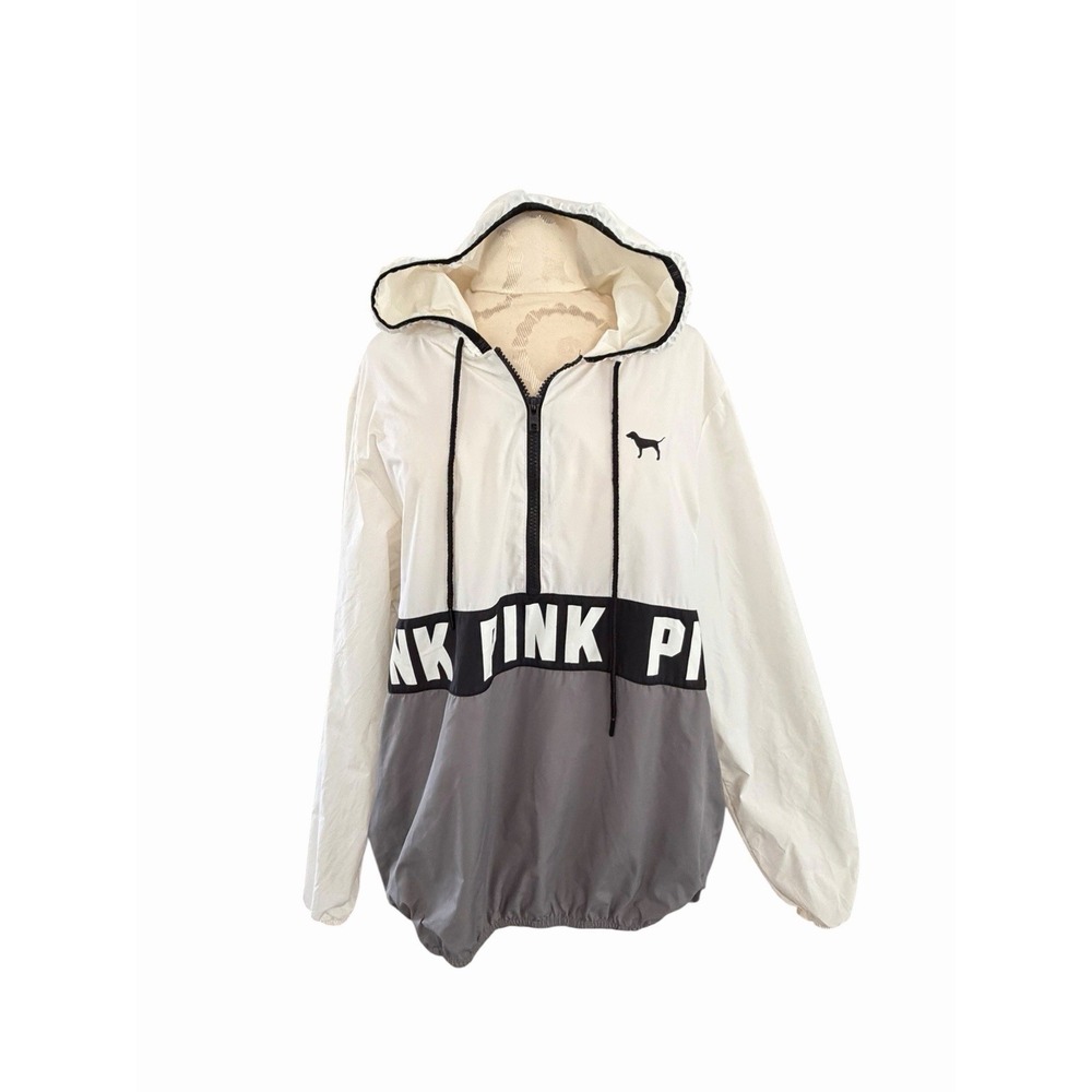 Victoria's Secret Pink Windbreaker Rain Jacket Anorak M L  Hood Pullover Y2K